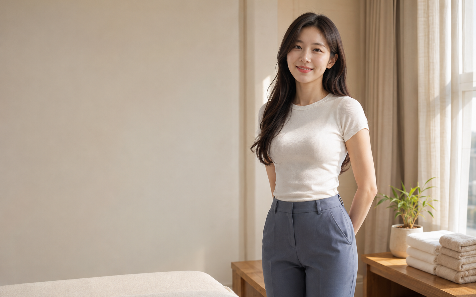 용인 방문 홈케어를 안내하는 젊은 성인 한국 여성 관리사
